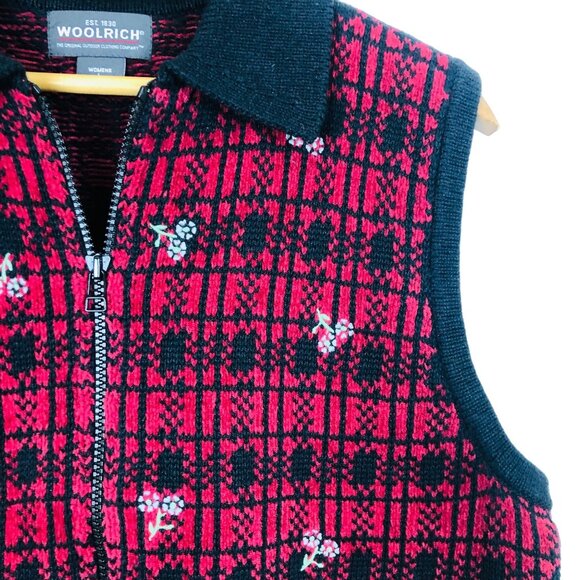 NEW Woolrich Women’s Cardigan Vest Sz Large Full Zip Plaid Daisies Ruby Red NWT - Picture 5 of 10
